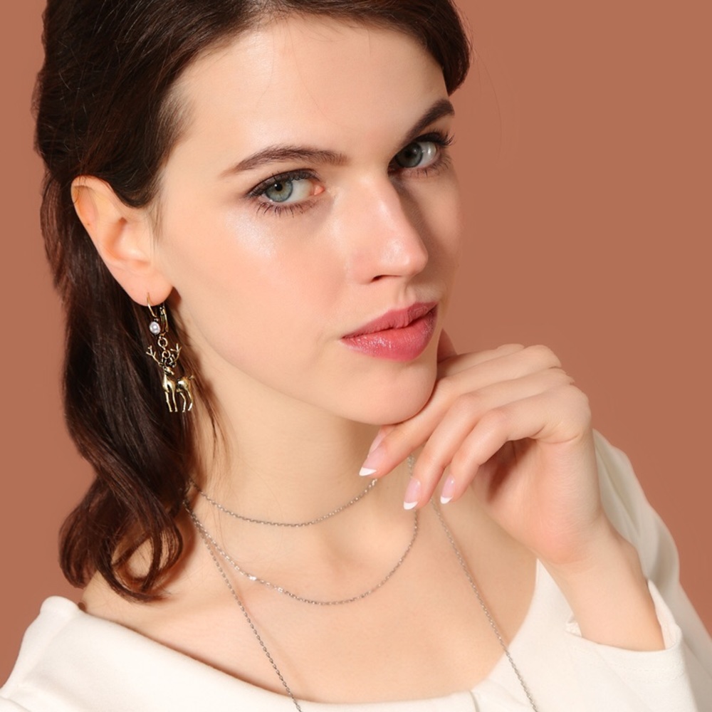Antique Style Gold Toned Reindeer Dangle Earrings